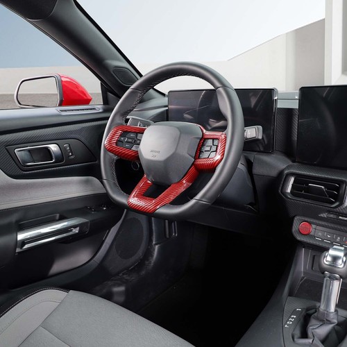 Red Carbon Interior Steering Wheel Cover Center Console For Ford Mustang 2024-25 - Picture 9 of 14
