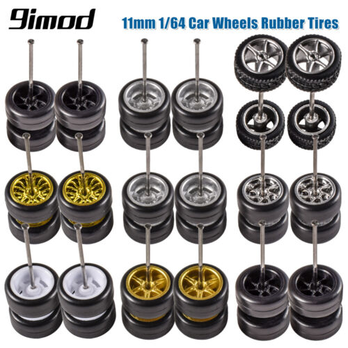 9IMOD Alloy Car Wheels Rubber Tires 11mm Rims Tyre Set for 1/64 Hot Wheel Cars - Picture 1 of 48