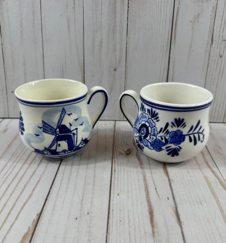 Vintage!! Delftware Delft Blue D.I.A.C. Coffee Cups/Mugs Set of 2