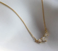 2Ct Gorgeous Three Diamond Solitaire Minimalistic Necklace-FREE Diamond studs!