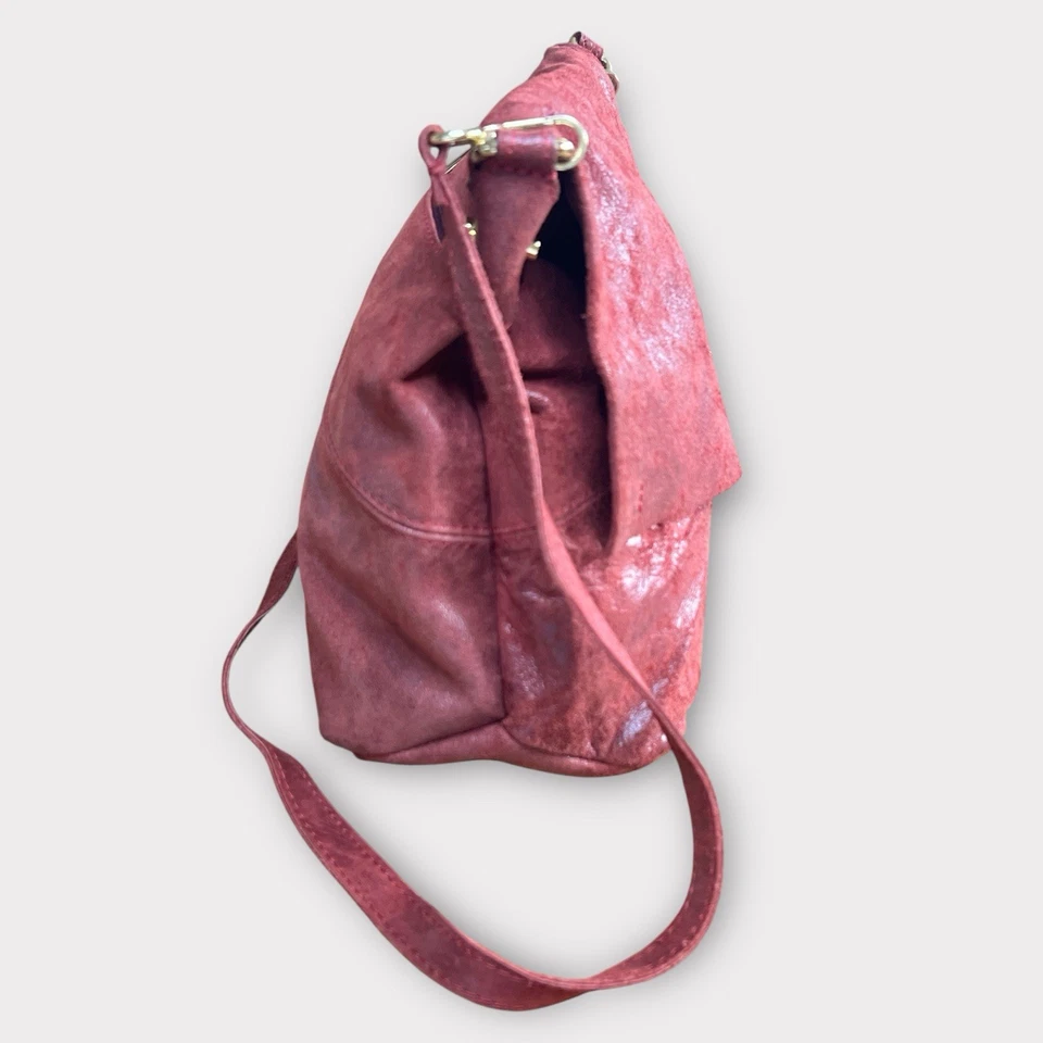 Tuscany Leather Antiqued Brushed Calfskin Suede Shoulder Bag Purse Red Italy GUC - Image 4 of 4