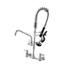 Commercial Sink Faucet with Pre-Rinse Sprayer, 8 Inch Center Wall Mount 249CP