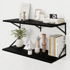 Wall Shelves Black, Large Floating Shelf 12 * 36 inch Set of 2 Wall Shelves f...
