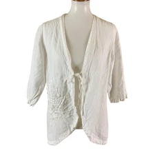 Kleen White Linen Open Front Cardigan Small Womens Boho Lightweight Top