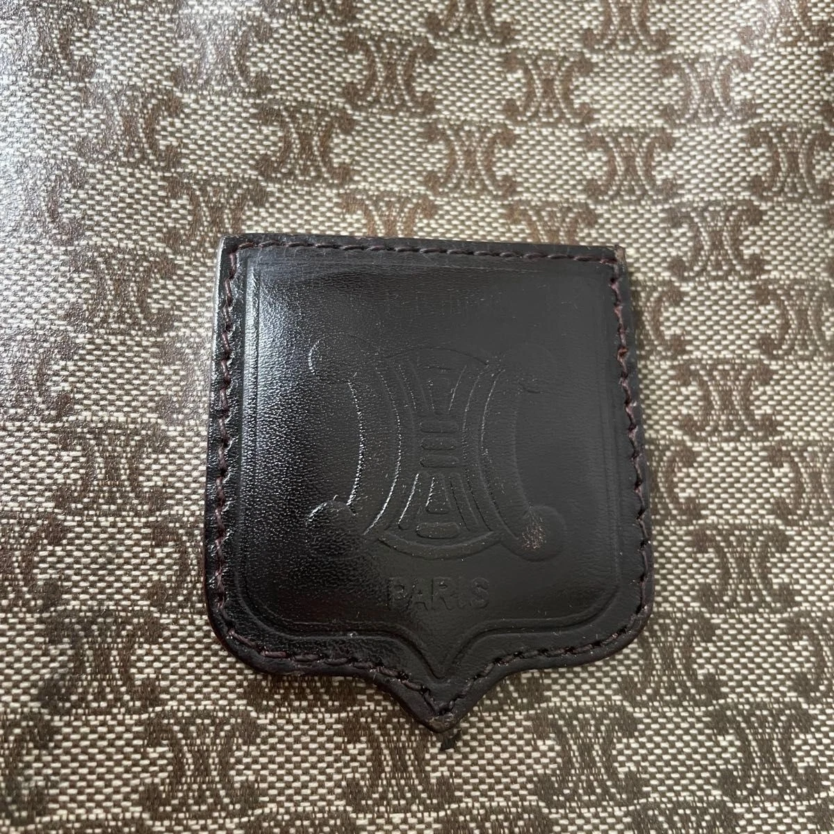 Borsa Celine Boston borsa a mano logo macadam PVC pelle marrone USATA originale #S1982