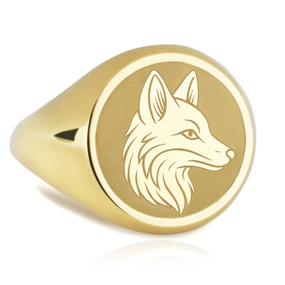 14K Gold Kitsune Fox Signet Ring, Huli Jing Jewelry, Personalized Gift For Him
