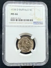 1938-D Buffalo Nickel NGC MS66 (Light Golden Toning)