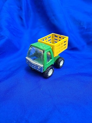 Vintage Buddy L 3.5'' Steel Green/Yellow Farm Truck Stake Bed Dump Truck