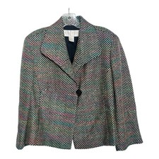 DONCASTER Women's Size 12 Multi Color Tweed Blazer Jacket 1 Button Front