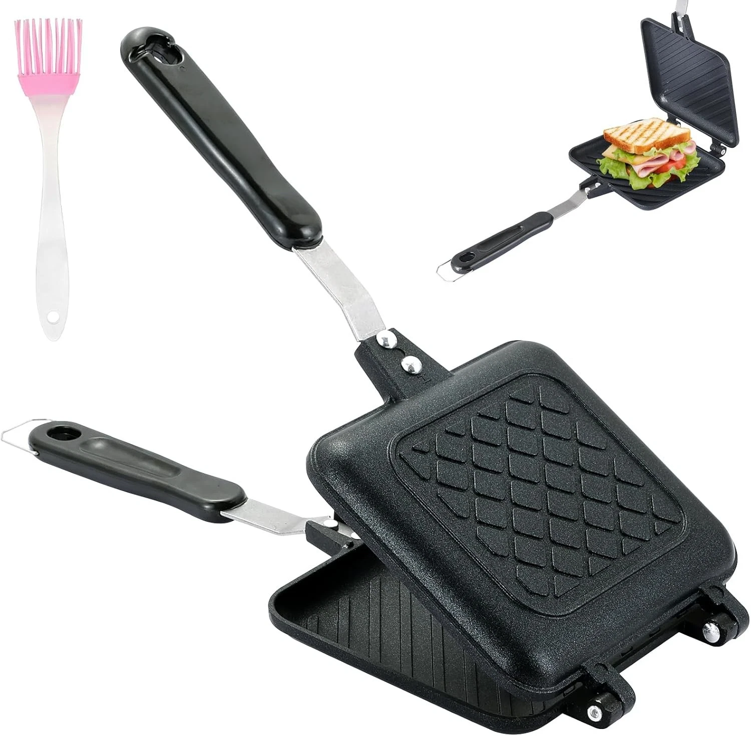 Sandwich Maker Pan Grilled Panini Press W/ Non-Stick Double Sided Flip Frying