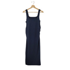Quince Ultra-Soft Maternity Midi Dress Heather Navy Basic Sleeved S