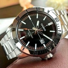 Casio Analog Watch Big Face Quartz Steel Silver Black/Orange Used
