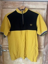 FRED PERRY BRADLEY WIGGINS 1/4 Zip Neck Yellow Polo Shirt Cycling Mod Medium