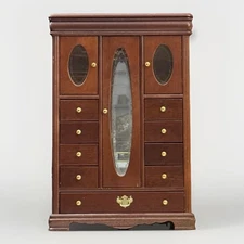 Vintage Wooden Jewelry Armoire Cabinet Mirror Lift Top Drawers Cherry
