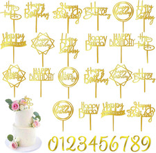50 PCS Gold Happy Birthday Cake Topper Acrylic Cupcake Topper Pick for Birthday