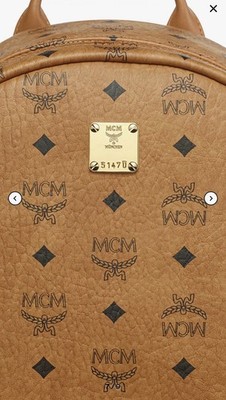 MCM Cognac Monogram Studded Gold Hardware Backpack for Women
