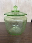VTG ANCHOR HOCKING PRINCESS URANIUM DEPRESSION GLASS COOKIE JAR