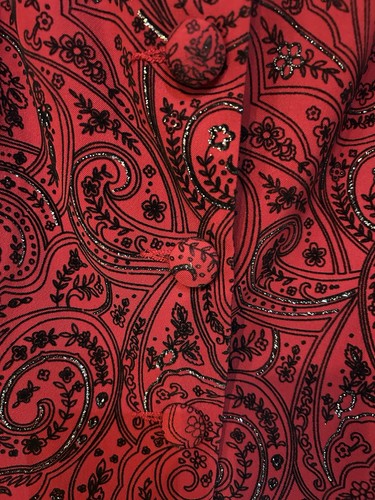 Dressbarn Womens Large Red Paisley Silver Sparkle Cuffed Sleeve 4 Button Jacket - Picture 3 of 12