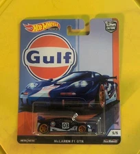 McLaren F1 GTR Hot Wheels Gulf 5/5 Blue Premium Real Riders Car Culture