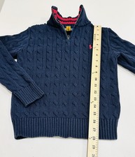 Kid's Polo Ralph Lauren Navy 100% Cotton Cable Knit Quarter Zip Sweater S(8)