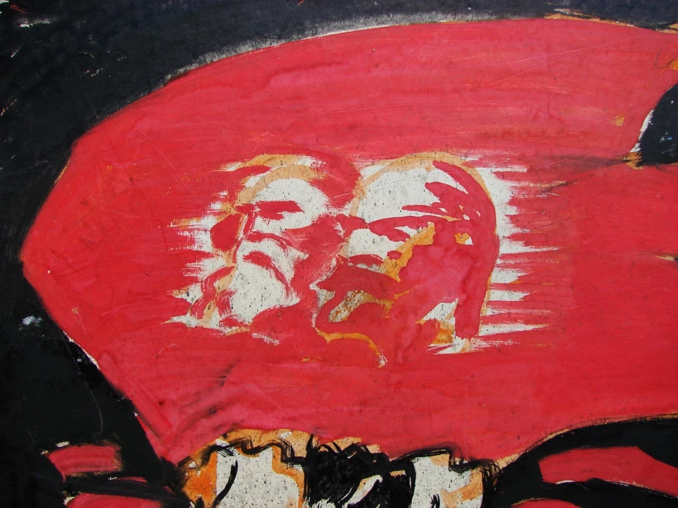 Pintura ucraniana soviética URSS política de vanguardia Lenin Marx comunismo bandera Foto 3 de 4