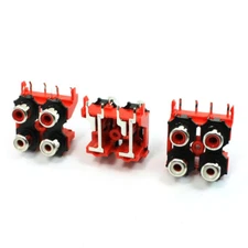3 Pcs 4 RCA PCB Mount Female Outlet Jack Connector RCA Socket Black Red