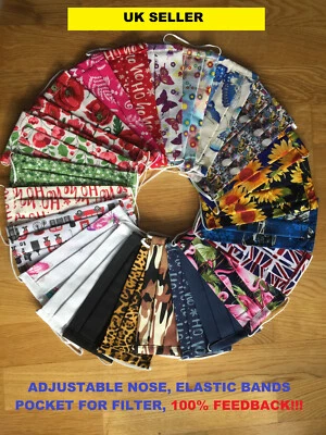 HOMEMADE COTTON FABRIC FACE MASK, WITH POCKET FOR FILTER (not included) reusable