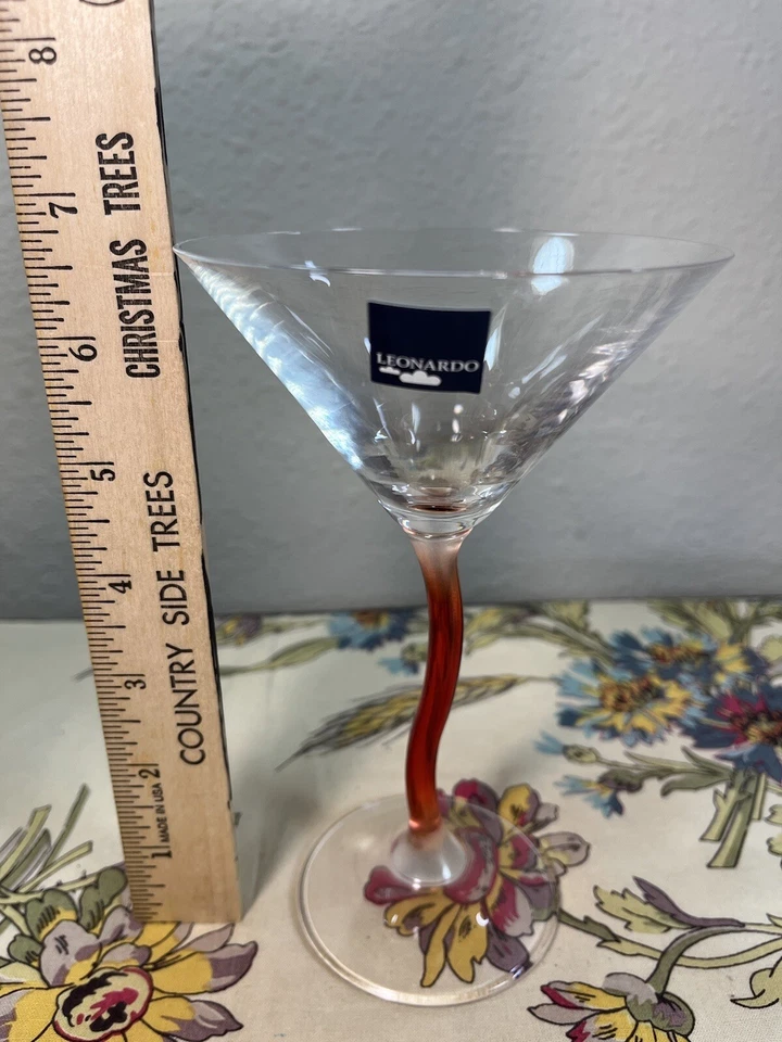 Cristal Martini naranja vidrio retorcido Leonardo cristal doblado vástago 6 7/8" vajilla Foto 4 de 4