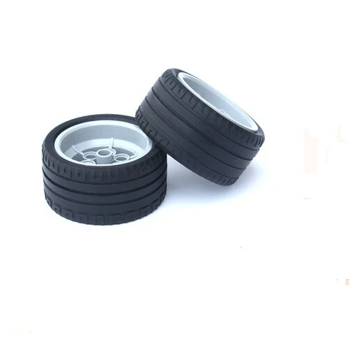 4 Technic Parts gray Wheel 43.2mm x 26mm Black Tire 56x28 ZR Street 41897 56908 - Image 3 of 3