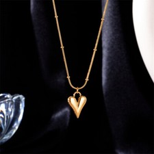 Womens Jewelry K Gold Plated Stainless Steel Love Heart Pendant Chain Necklace