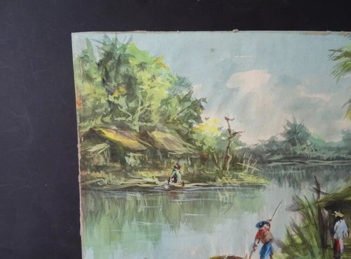 Antique Watercolor painting, French school, view of Guyana, South America - Picture 5 of 10