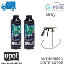 2 x U-POL Stone Chip Gravitex GREY HS Stonechip Protector 1L + Applicator Gun!
