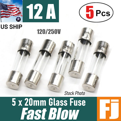 5 Pcs  Fast-Blow Fuse 12A 250V Glass Fuses 5 x 20 mm (12 Amp) | US Ship