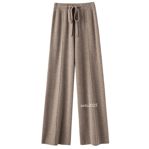 Women's Winter Cashmere Wool Wide Leg Pants High Waist Loose Knitted Long Pants - Picture 5 of 30
