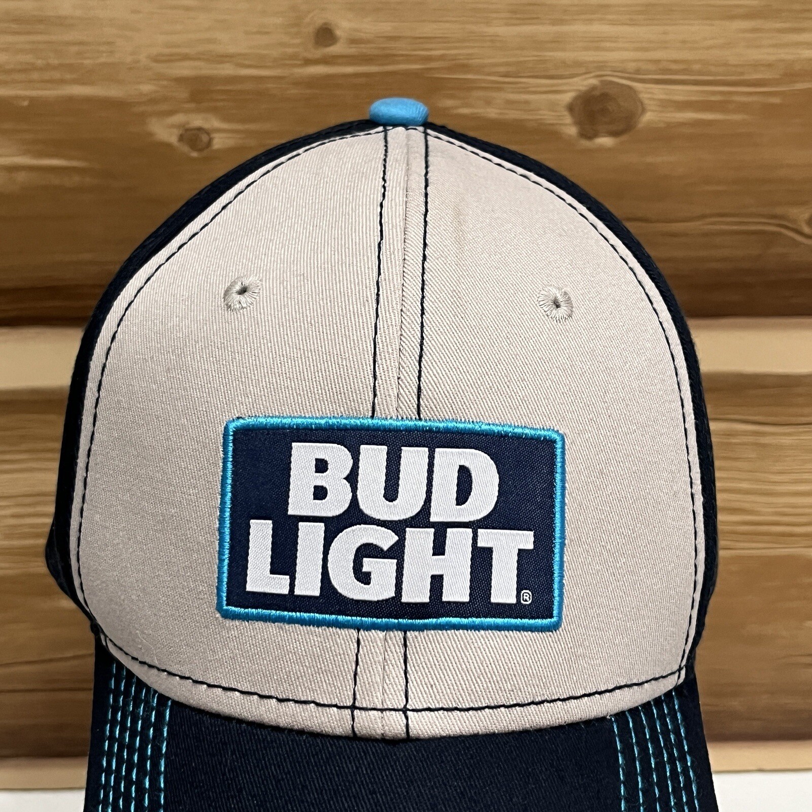 Bud Light Patch Hat Cap Strap Back Beige Blue Bee… - image 2