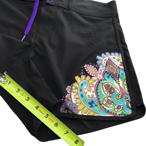 ATHLETA Women's Board Shorts Black with Purple Drawstring Size 12 Large Paisley - Picture 6 of 11