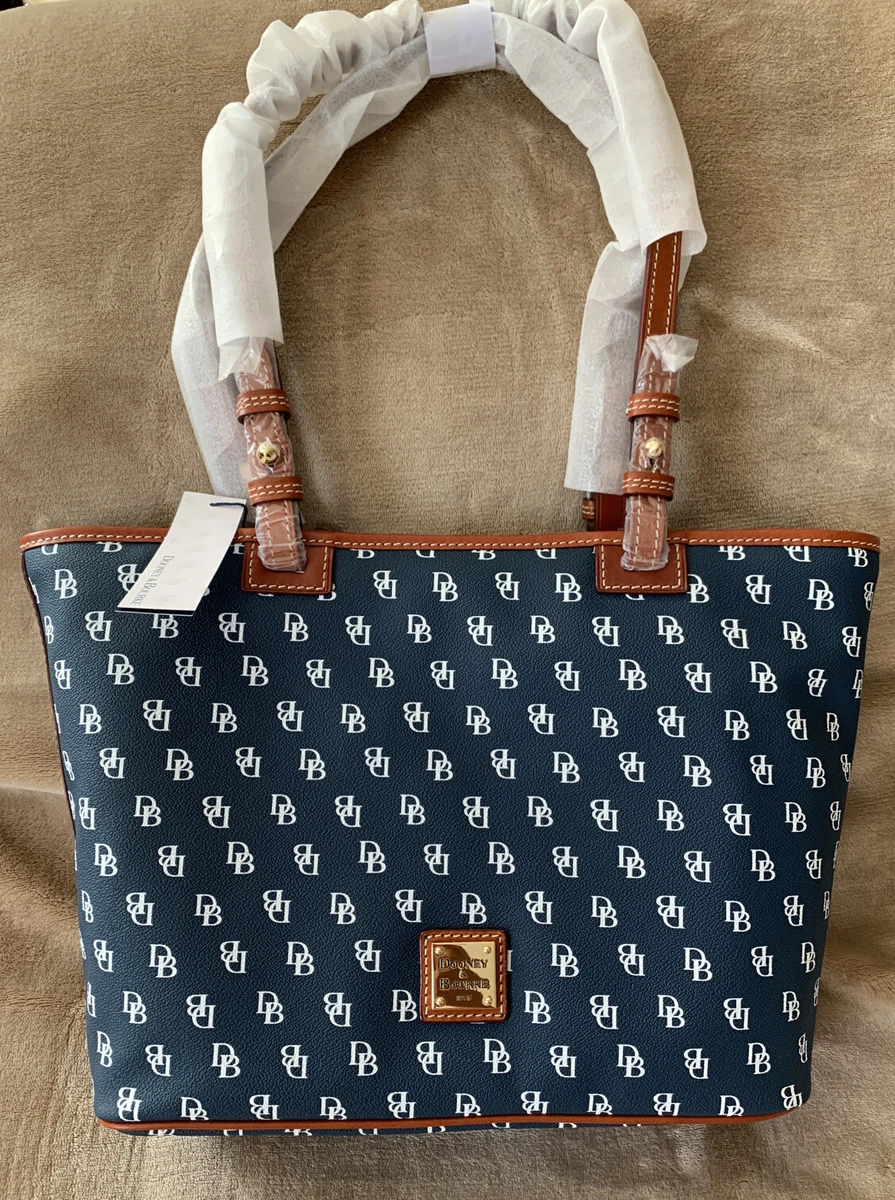 Dooney u0026 Bourke Gretta Small Leisure Shopper Getaway Tote Bag - Navy White  NWT | eBay