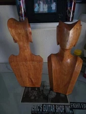 Mid Century Wood Bust Sculpture pair Eames Era