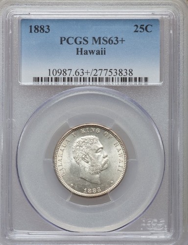 HAWAII KALAKAUA I 1883 QUARTER-DOLLAR/25 CENTS UNCIRCULATED CERTIFIED PCGS MS63+