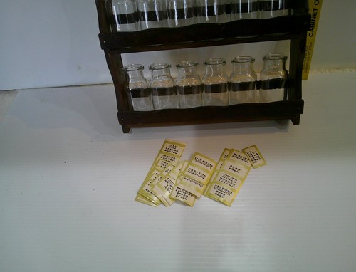 Vintage Wooden 3 Tier Spice Rack Wall Hanging Shelf w/ Glass Jars MCM - Picture 2 of 4