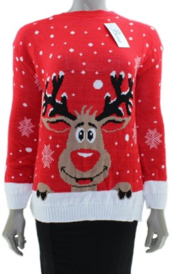 Damen PULLOVER Rudolph Rentier ROT Strickstoff WEIHNACHTEN Neuheit Pulli | 38''