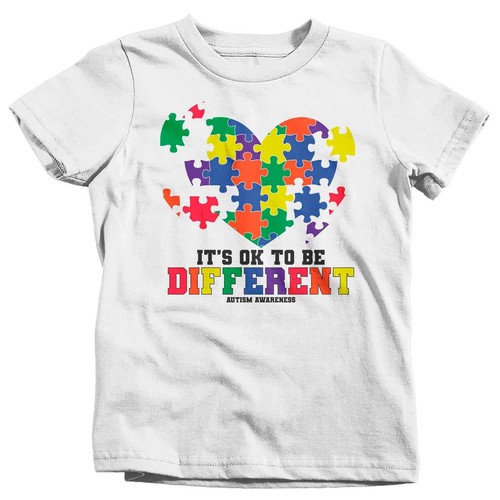 Kids Autism TShirt It's Ok To Be Different T Shirt Heart Puzzle Neurodiversity A - Picture 24 of 24