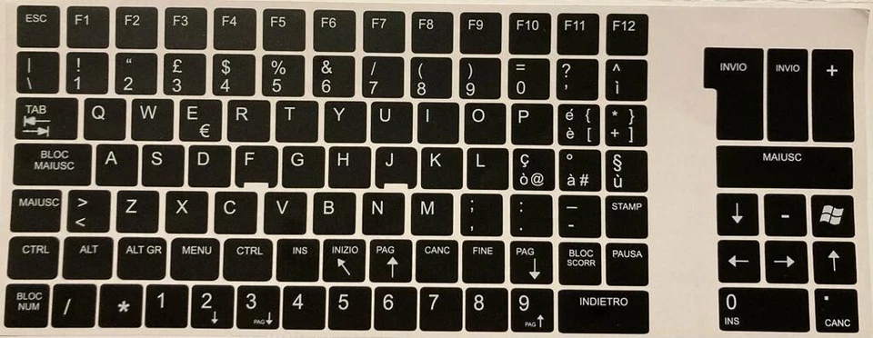 Adesivi Tastiera Lingua Italiana Completa Notebook Pc (misura tasto 13x13mm) - Immagine 2 di 4