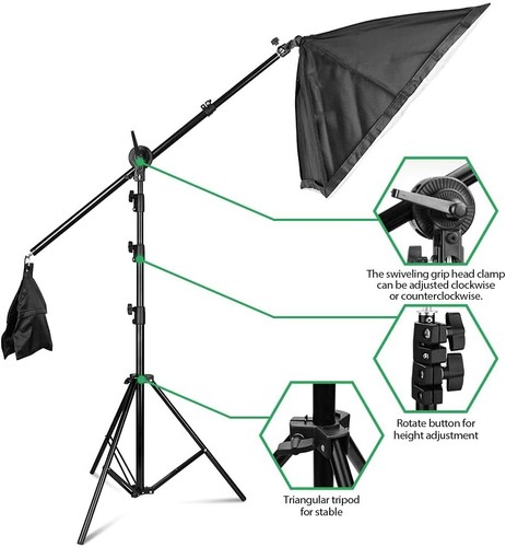 Photo Studio Continuous Softbox Lighting Boom Video Soft Box Light Stand Kit - Picture 3 of 12
