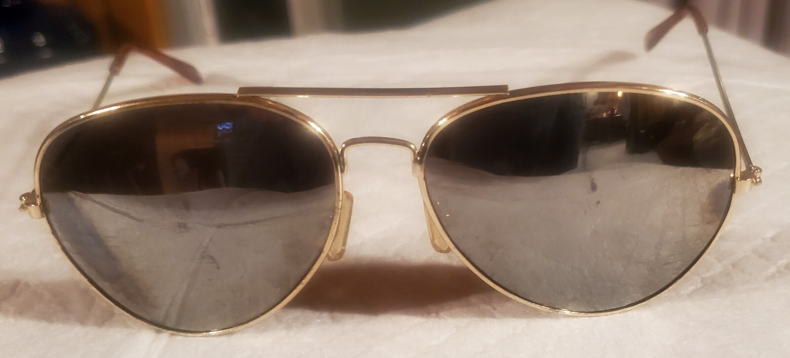 Vintage AVIATOR SUNGLASSES (Gold Frame w/ Mirrored Glass Lenses-80’s) Unbranded-image