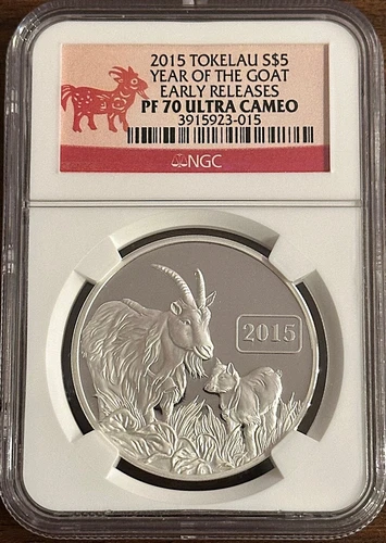 2015 Tokelau $5 1oz .999 Silver Year of the Goat ER NGC PF 70 UC
