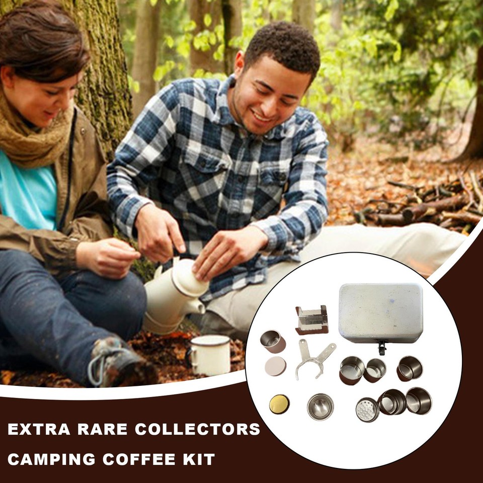 Kit Café Camping Vintage Portable | Cafetière Espresso Miniature + Tasses En Acier | Style Rétro Collectionnable - 9