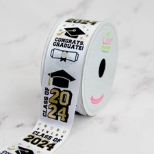 Satin Class of 2024" Graduation Ribbon White