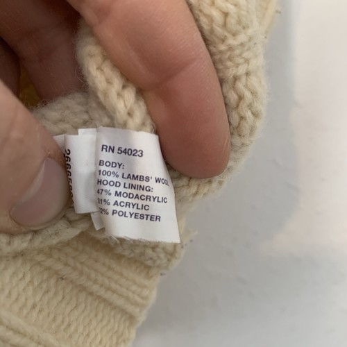 Vtg Gap Womens Small Sweater Button Cable Knit Cream Lambswool Hood Y2K Preppy - Picture 7 of 7