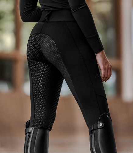 Pantalones de equitación de mujer de silicona con ribete completo ESSENTIAL cintura alta ELT negro azul profundo - Imagen 3 de 7